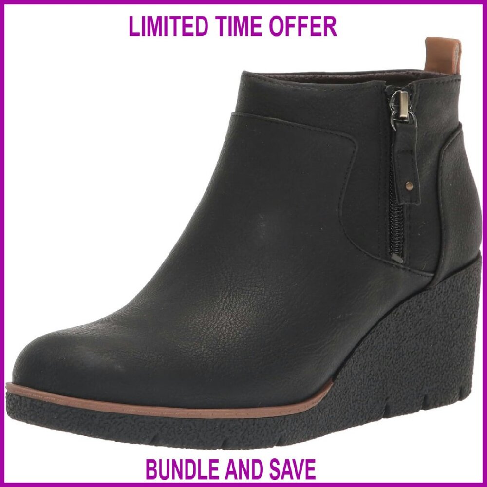 Black Ankle Boots Size 9.5 M Platform Heels Side Zip Comfort